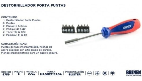 Destornillador Puntas Intercambiables 9Pz. 6759