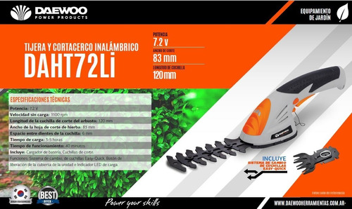 Corta Cerco/ Tijera Bateria 7.2V DAHT72Li