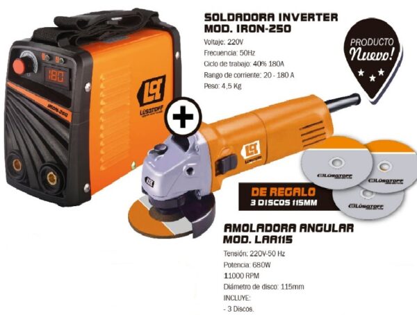 KIT Soldadora Inverter + Amoladora 115 KIT-158