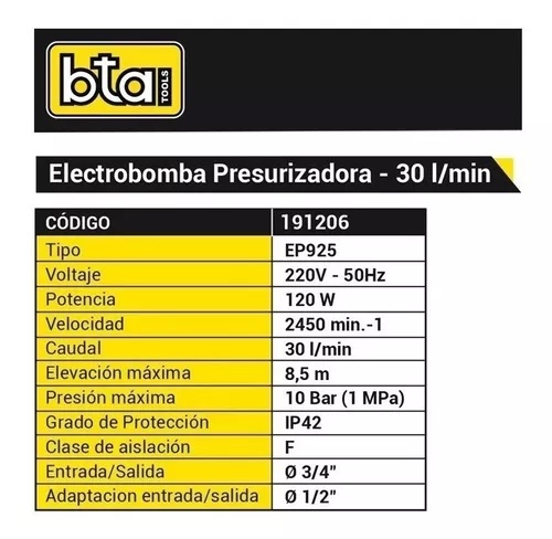 Bomba Presurizadora 120W 2 Baños
