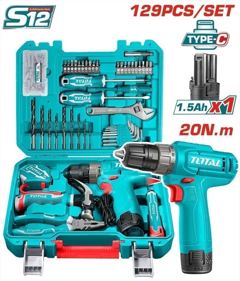 KIT 129 Pz Taladro Atornillador 12V. + Accesorios