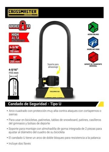 Candado tipo “U” 110 x 255 mm.