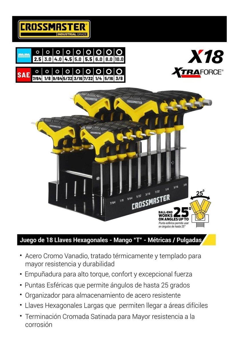 JUEGO 18 llaves Allen “T” Metricas/Pulgada